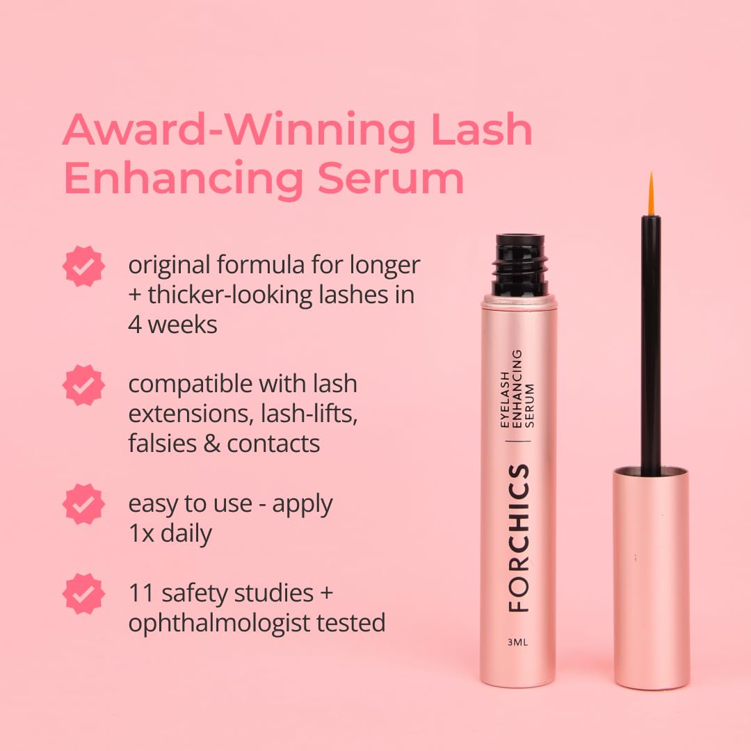 ForChics Eyelash Growth Serum - Prostaglandin-Free Lash Enhancing Serum for Longer, Thicker Lashes and Brows- Natural Formula, Visible Results in 2 Weeks - Vegan, Hormone-Free 0.10 fl. oz / 3ml - Image 3
