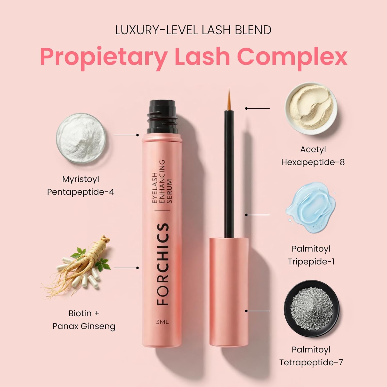 ForChics Eyelash Growth Serum - Prostaglandin-Free Lash Enhancing Serum for Longer, Thicker Lashes and Brows- Natural Formula, Visible Results in 2 Weeks - Vegan, Hormone-Free 0.10 fl. oz / 3ml - Image 4