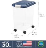 IRIS USA 30 Lbs / 33 Qt WeatherPro Airtight Pet Food Storage Container with Attachable Casters, For Dog Cat Bird and Other Pet Food Storage Bin, Keep Fresh, Translucent Body, Easy Mobility, Navy - Image 4