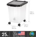IRIS USA Airtight Dog Food Storage Container, WeatherPro, Up to 25 lbs, Removable Wheels, for Dog Cat Bird and Other Pet Food Storage Bin, Keep Fresh, Translucent Body, Made in USA, Clear/Black - Image 3