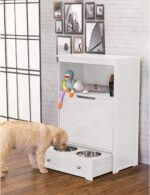 zoovilla Windsor Pet Feeders with storage - dog bowl stand, pet feeder station, White 13.78?D x 24.02?W x 35.04?H - Image 2